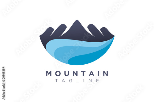 Illustration Vector Graphic of Mountain with Wave of Water Sea. Logo and Icon Perfect for Adventure, Travel, Climbing, Exploration, Camping, Tourism, etc.