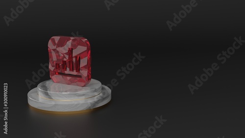 3D rendering of red gemstone icon of financial app icon