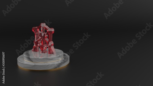 3D rendering of red gemstone symbol of atomium icon