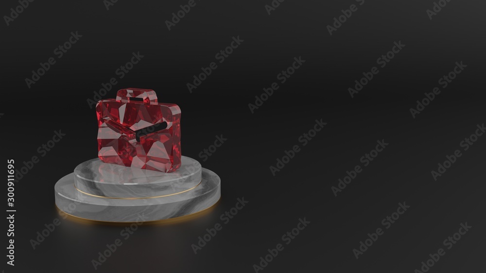 3D rendering of red gemstone symbol of briefcase icon 3D rendering of red gemstone symbol of briefcase icon