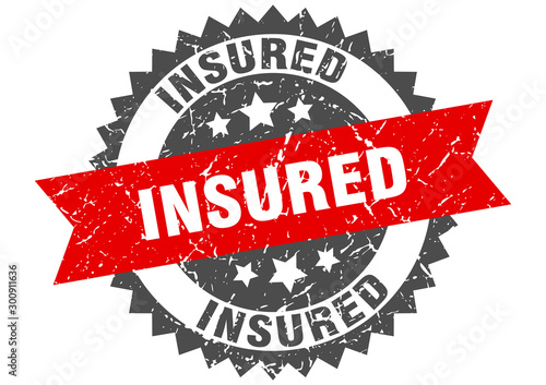 insured grunge stamp with red band. insured