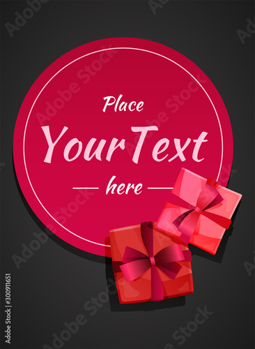 Poster template with red gift boxes and place for congratulations suitable for all types of holidays: christmas, new year, wedding invitaion, valentine card, poster, flyer