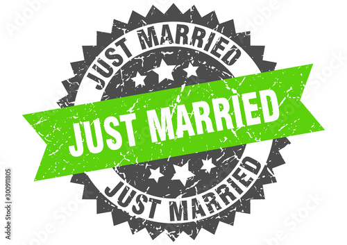 just married grunge stamp with green band. just married
