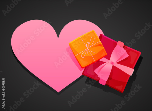 Concept illustration with gift box, heart and declaration of love