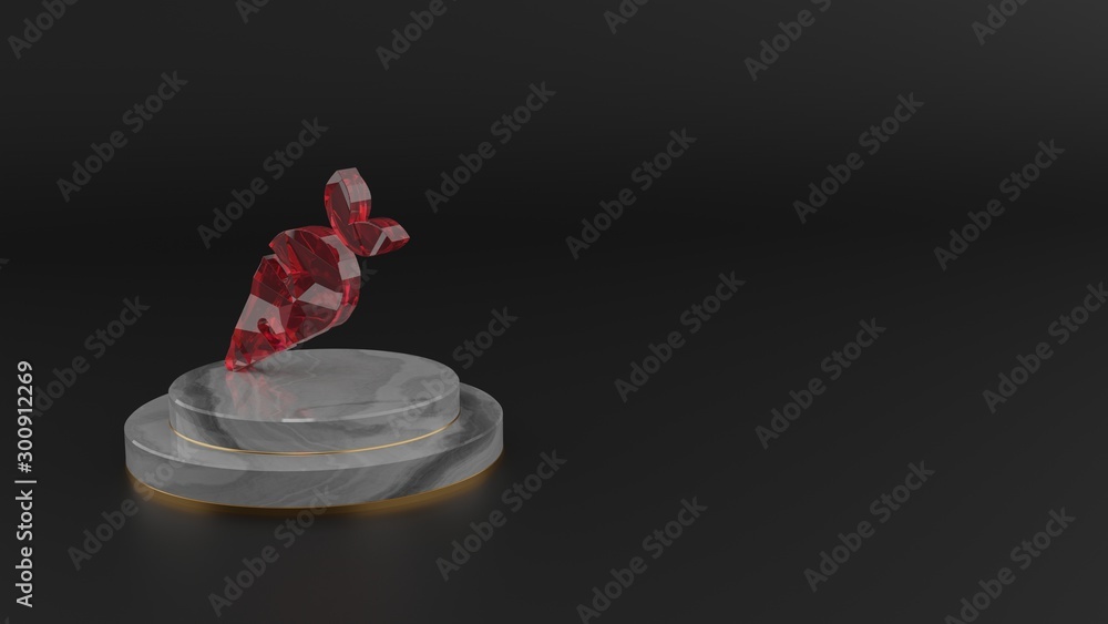 3D rendering of red gemstone symbol of carrot icon 3D rendering of red gemstone symbol of carrot icon