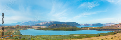 Salt Butrint lake panorama, Albania.