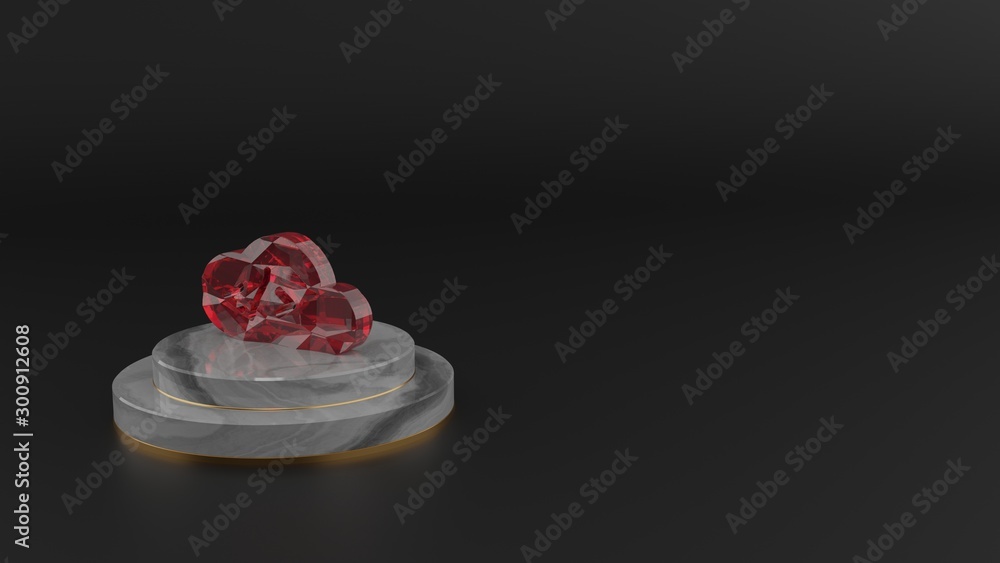3D rendering of red gemstone symbol of cloud computing with tag icon 3D rendering of red gemstone symbol of cloud computing with tag icon