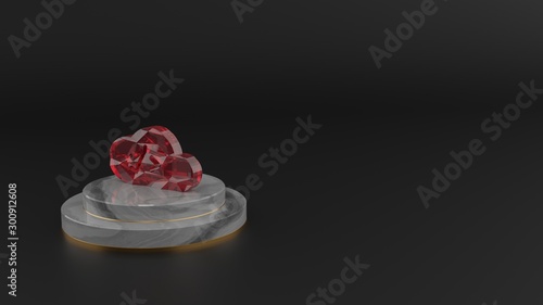 3D rendering of red gemstone symbol of cloud computing with tag icon