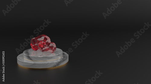 3D rendering of red gemstone symbol of cloud transfer data icon