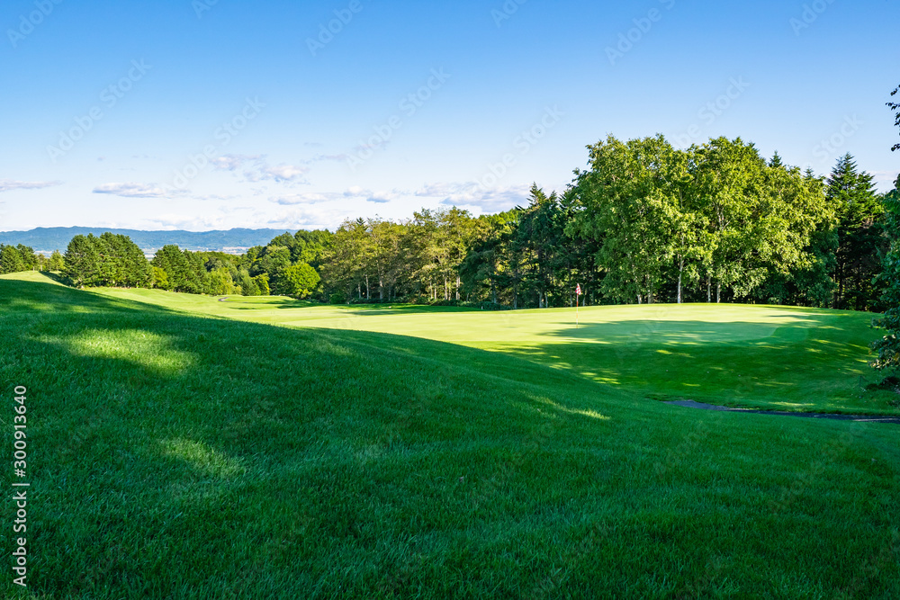 Golf Course with beautiful green field. Golf course with a rich green turf beautiful scenery.	