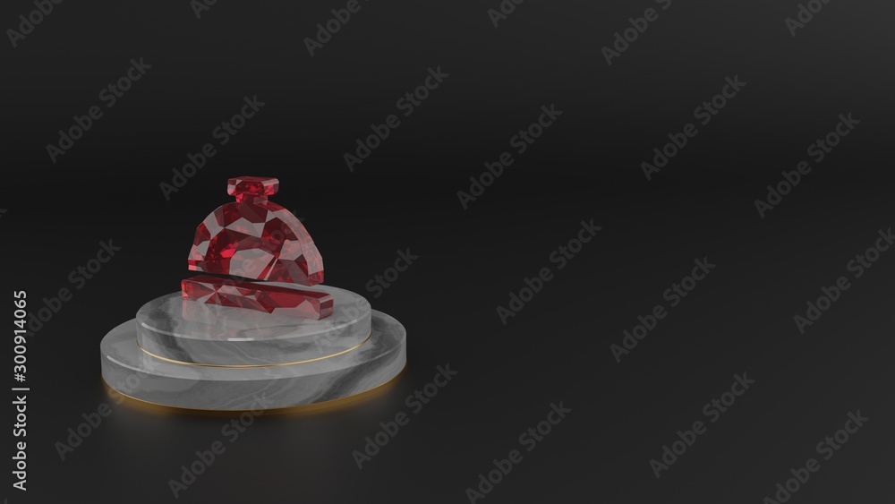 3D rendering of red gemstone symbol of concierge bell icon 3D rendering of red gemstone symbol of concierge bell icon
