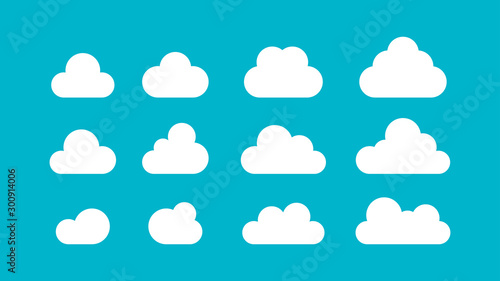 White Cloud Icons Set isolated on blue sky background