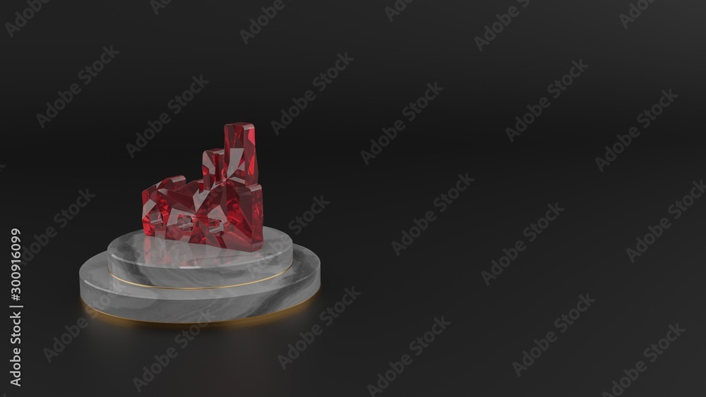 3D rendering of red gemstone symbol of factory icon 3D rendering of red gemstone symbol of factory icon