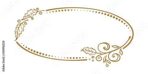 Vector horisontal oval dotted frame with Christmas decoration.