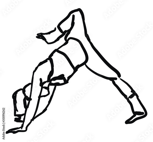 Girl doing yoga, illustration, vector on white background.