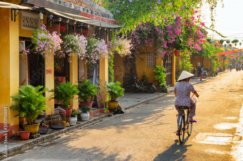 Amazing view of old street in Hoi An at sunrise