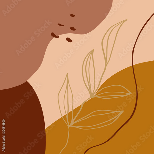 Modern Abstract Shapes And Plants Terrae Modern Geometric Texture Poster Terracotta Floral Art Print Painting Fashion Color Abstraction Contemporary Burnt Orange Vector Illustration Clipart