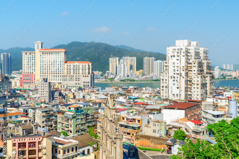 Beautiful view of Macau on sunny day. Amazing cityscape