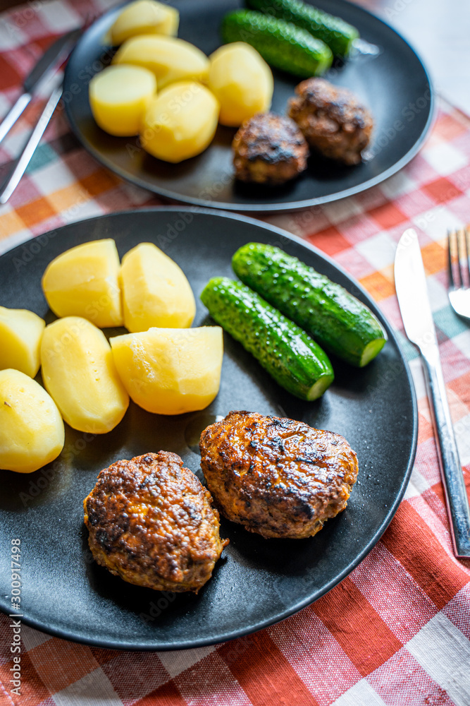 Homemade Cutlets with Potato and Cucumbers Homemade Cutlets with Potato and Cucumbers