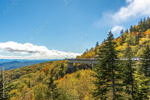 Linn Cove Viaduct in fall season   locate near Grandfather mountain North Carolina USA.