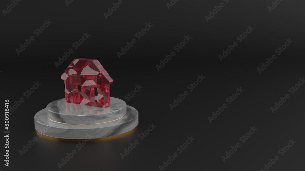 3D rendering of red gemstone symbol of house  icon