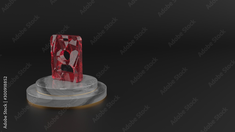 3D rendering of red gemstone symbol of id badge icon