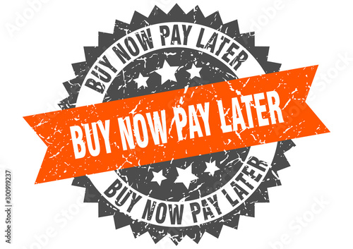 buy now pay later grunge stamp with orange band. buy now pay later