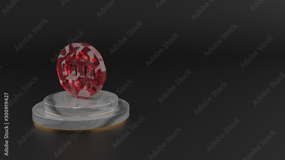 3D rendering of red gemstone symbol of internet icon 3D rendering of red gemstone symbol of internet icon