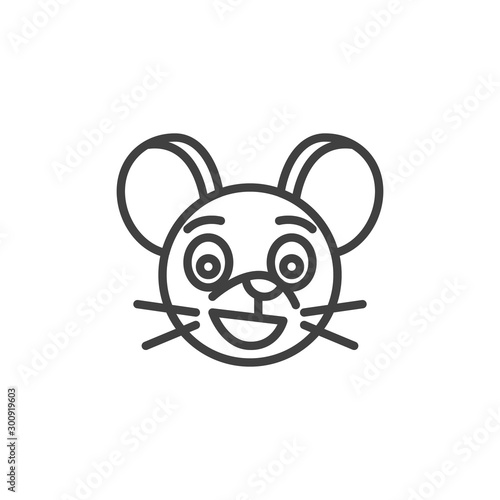 Funny rat emoticon line icon. linear style sign for mobile concept and web design. Happy mouse face emoji outline vector icon. Chinese 2020 year of the rat symbol, logo illustration. Vector graphics