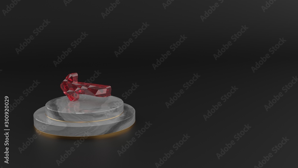 3D rendering of red gemstone symbol of long arrow left icon 3D rendering of red gemstone symbol of long arrow left icon