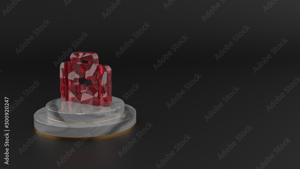 3D rendering of red gemstone symbol of med kit icon 3D rendering of red gemstone symbol of med kit icon