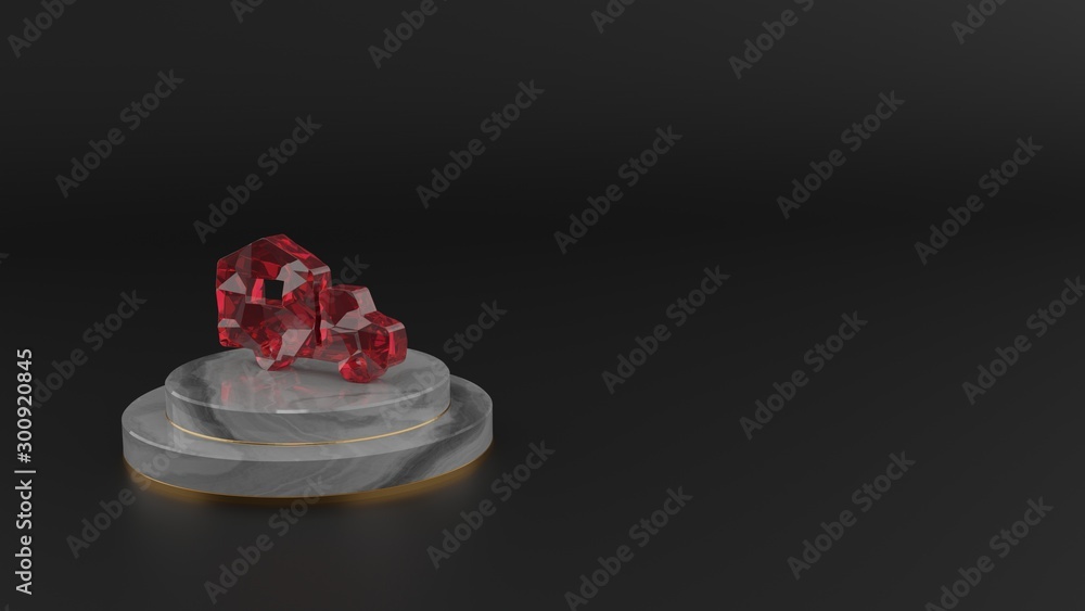 3D rendering of red gemstone symbol of moving icon 3D rendering of red gemstone symbol of moving icon