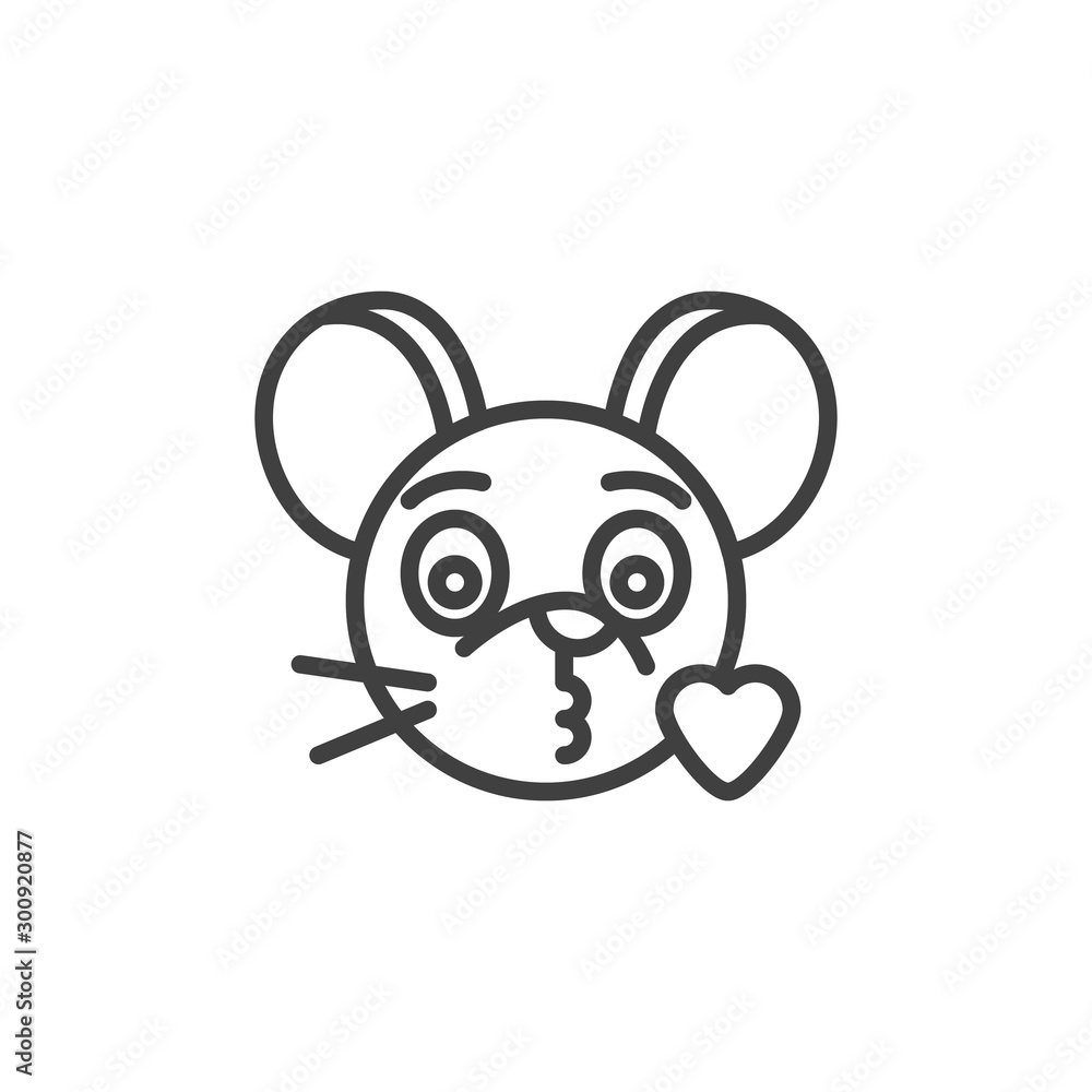 Blowing heart kiss rat emoticon line icon. linear style sign for mobile concept and web design. Kissing mouse face emoji outline vector icon. Chinese 2020 year of the rat symbol, logo illustration. Blowing heart kiss rat emoticon line icon. linear style sign for mobile concept and web design. Kissing mouse face emoji outline vector icon. Chinese 2020 year of the rat symbol, logo illustration.