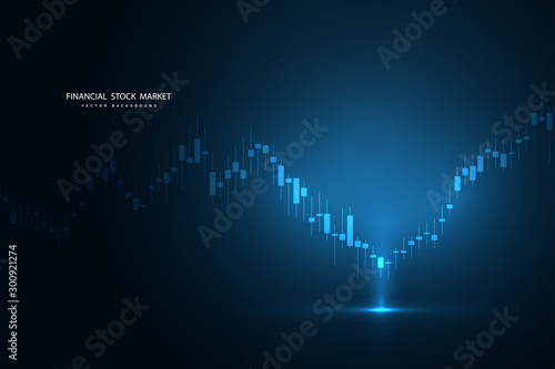 Stock market graph or forex trading chart for business and financial concepts, reports and investment on dark background. Vector illustration