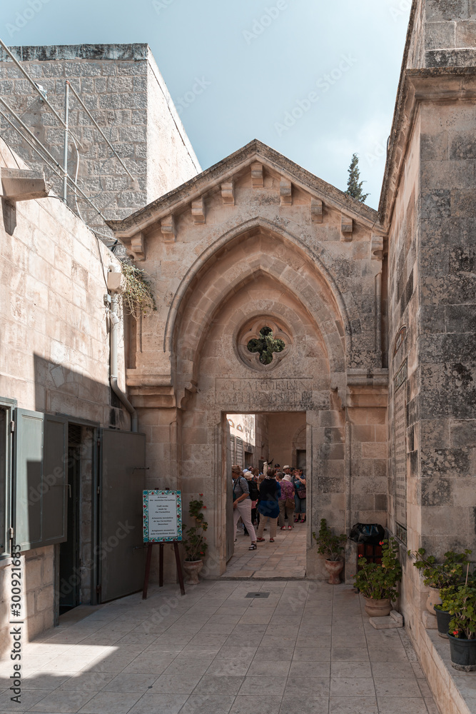 The courtyard of Monastery Carmel Pater Noster is located on Mount Eleon - Mount of Olives in East Jerusalem in Israel