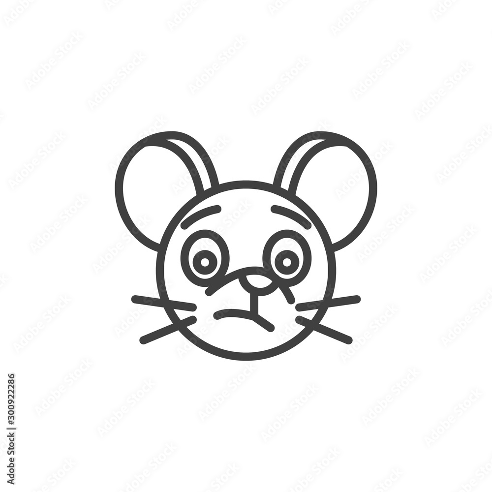 Bored rat emoticon line icon. linear style sign for mobile concept and web design. Grimacing mouse face emoji outline vector icon. Chinese 2020 year of the rat symbol, logo illustration. Bored rat emoticon line icon. linear style sign for mobile concept and web design. Grimacing mouse face emoji outline vector icon. Chinese 2020 year of the rat symbol, logo illustration.