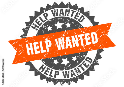 help wanted grunge stamp with orange band. help wanted