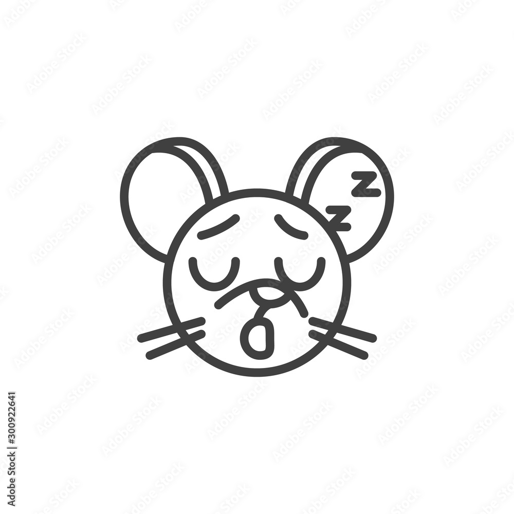 Sleeping rat emoticon line icon. linear style sign for mobile concept and web design. Sleepy mouse face emoji outline vector icon. Chinese 2020 year of the rat symbol, logo illustration. Sleeping rat emoticon line icon. linear style sign for mobile concept and web design. Sleepy mouse face emoji outline vector icon. Chinese 2020 year of the rat symbol, logo illustration.