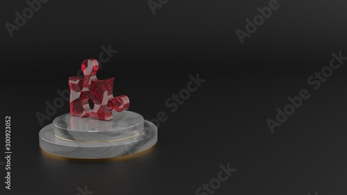 3D rendering of red gemstone symbol of puzzle piece icon