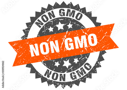 non gmo grunge stamp with orange band. non gmo