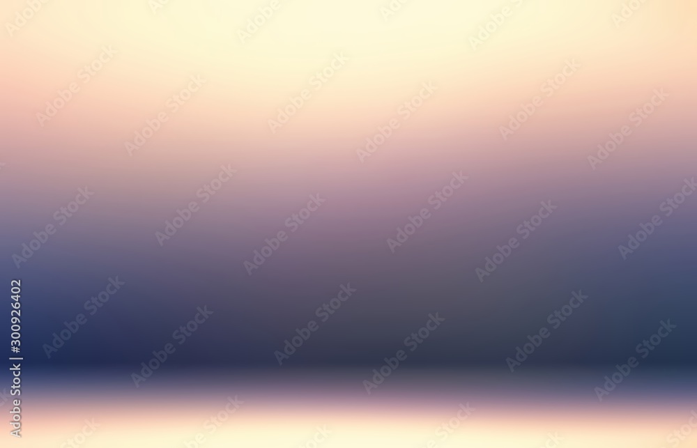 Yellow bright light and dark violet shade in empty room 3d illustration. Old muted colorful abstract background.