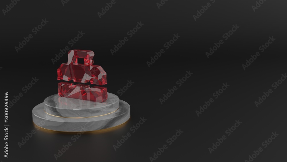 3D rendering of red gemstone symbol of toolbox icon 3D rendering of red gemstone symbol of toolbox icon