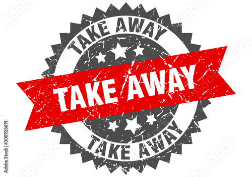 take away grunge stamp with red band. take away