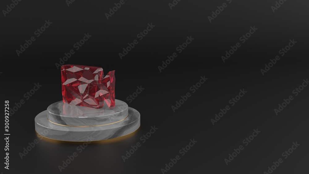 3D rendering of red gemstone symbol of video icon 3D rendering of red gemstone symbol of video icon