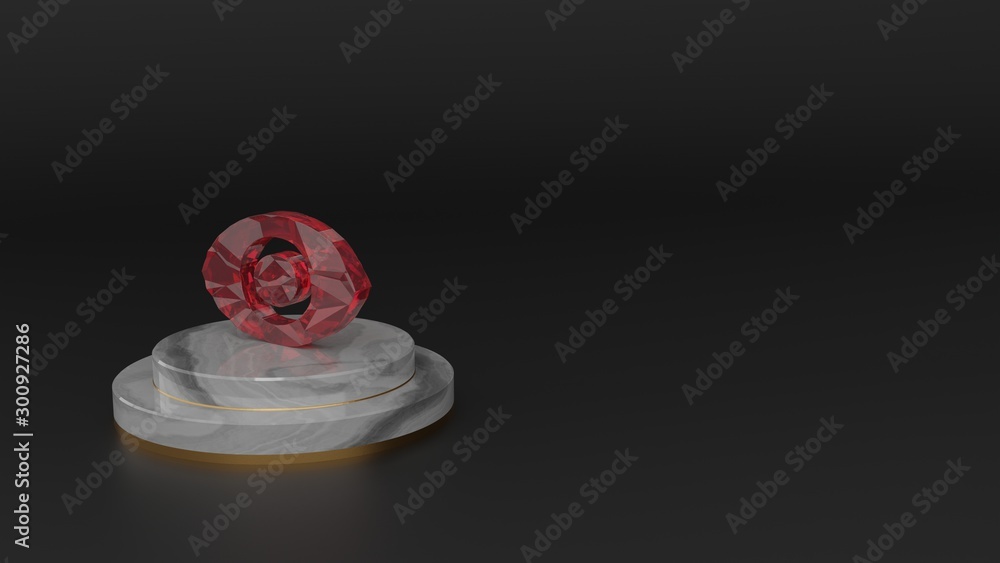 3D rendering of red gemstone symbol of visibility button icon 3D rendering of red gemstone symbol of visibility button icon