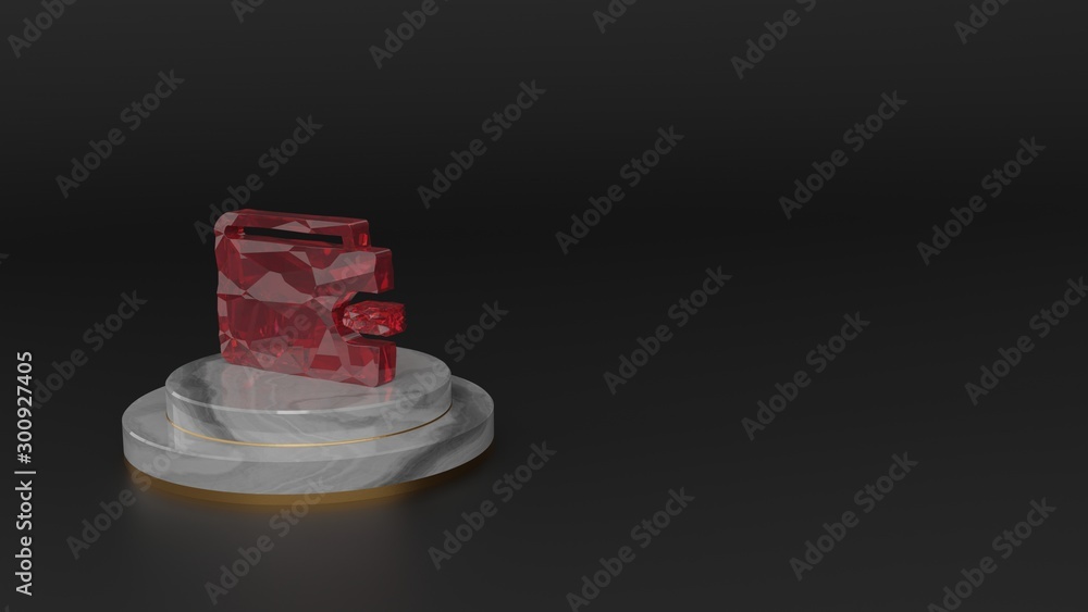 3D rendering of red gemstone symbol of wallet icon 3D rendering of red gemstone symbol of wallet icon