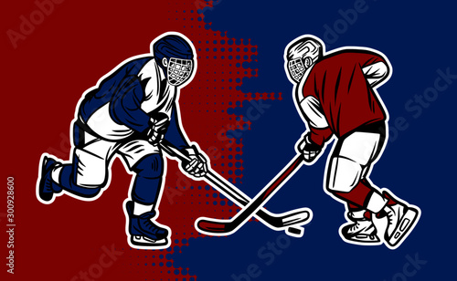 Ice hokey player red versus blue