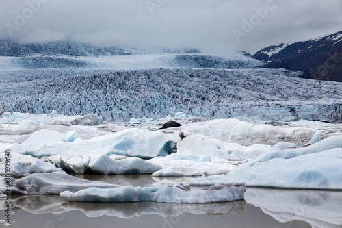 Fjallsarlon iceberg lagoon and Vatnajokull glacier in Iceland. Icelandic nature landscape
