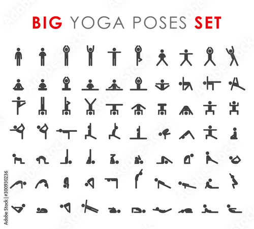 Fotografie, Obraz Big yoga poses asanas icons set