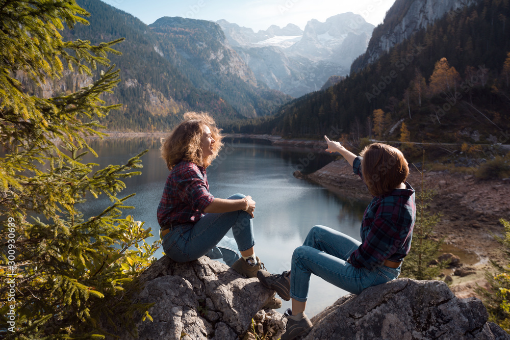 Naklejka premium Two happy girls